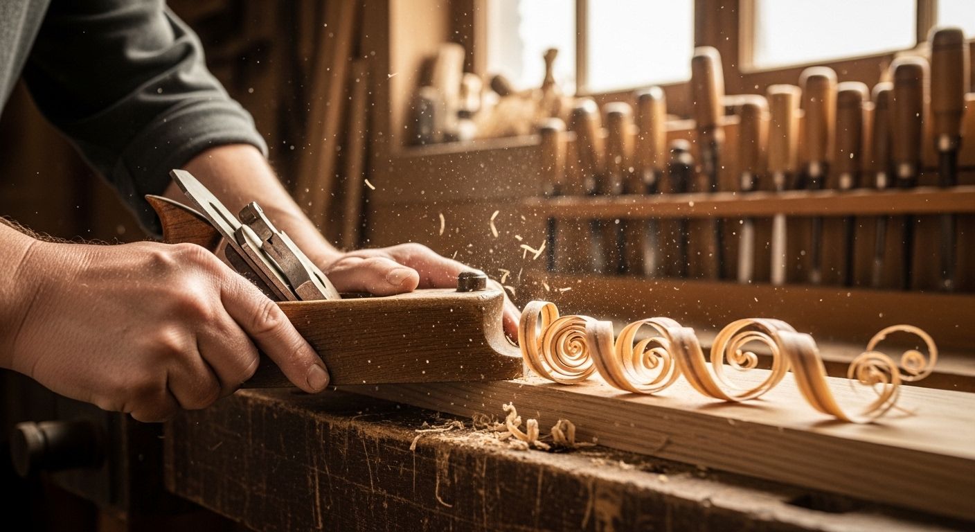 Hand am Hobel — Tischlerei Holzwerk Reinhausen, Werkstatt-Atmosphäre