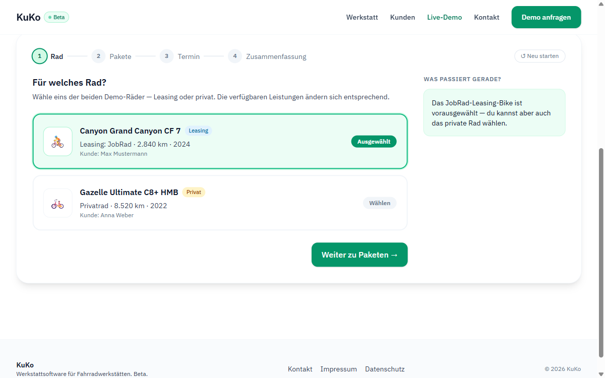 KuKo Termin-Buchungs-Demo — interaktiver erster Schritt der Online-Buchung