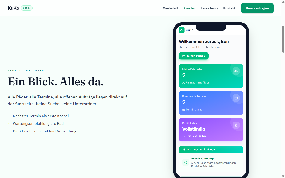 KuKo Kundenansicht als Mobile-Web-App auf einem Smartphone